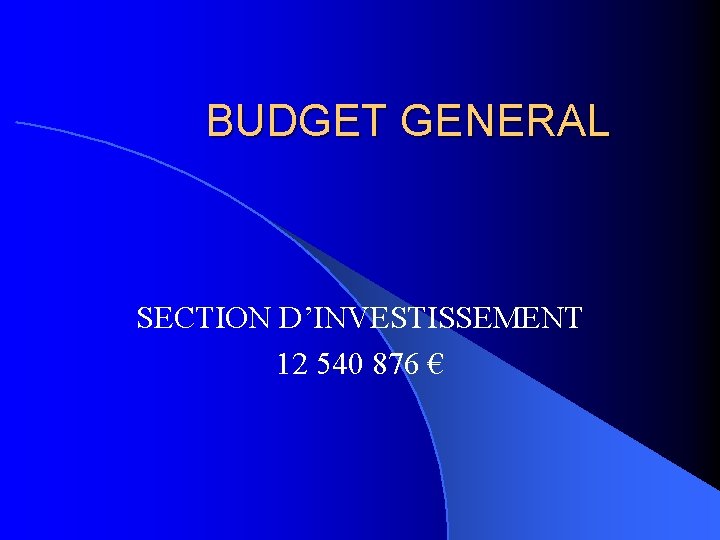 BUDGET GENERAL SECTION D’INVESTISSEMENT 12 540 876 € 