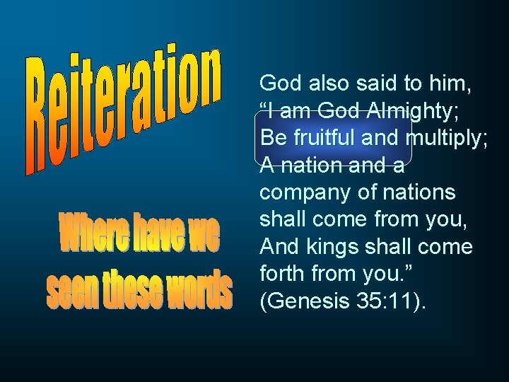 God also said to him, “I am God Almighty; Be fruitful and multiply; A