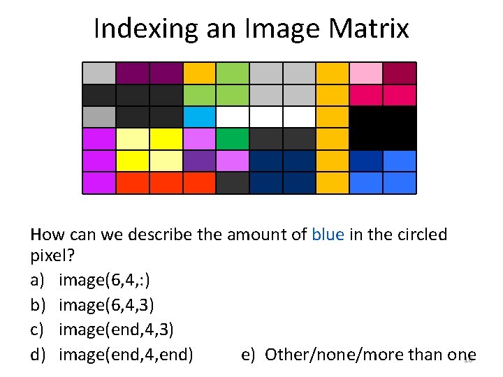 Indexing an Image Matrix How can we describe the amount of blue in the