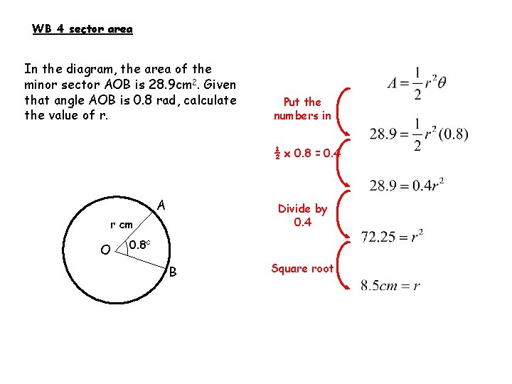 WB 4 sector area In the diagram, the area of the minor sector AOB