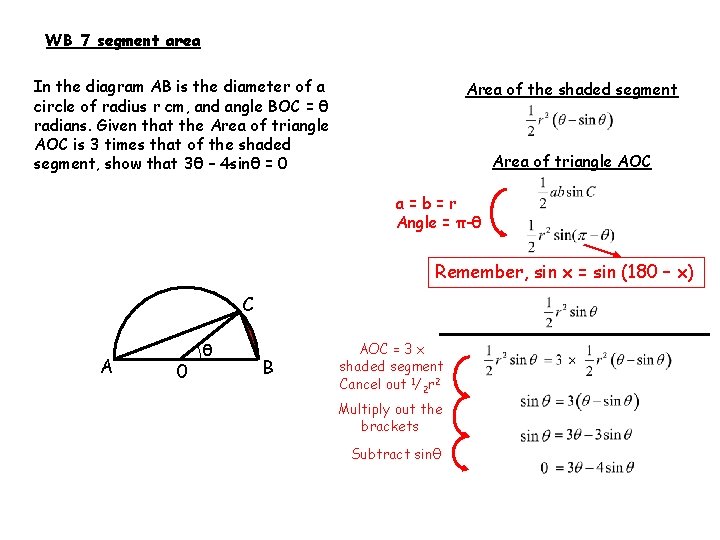 WB 7 segment area In the diagram AB is the diameter of a circle