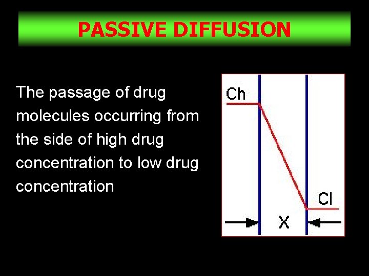 PASSIVE DIFFUSION The passage of drug molecules occurring from the side of high drug