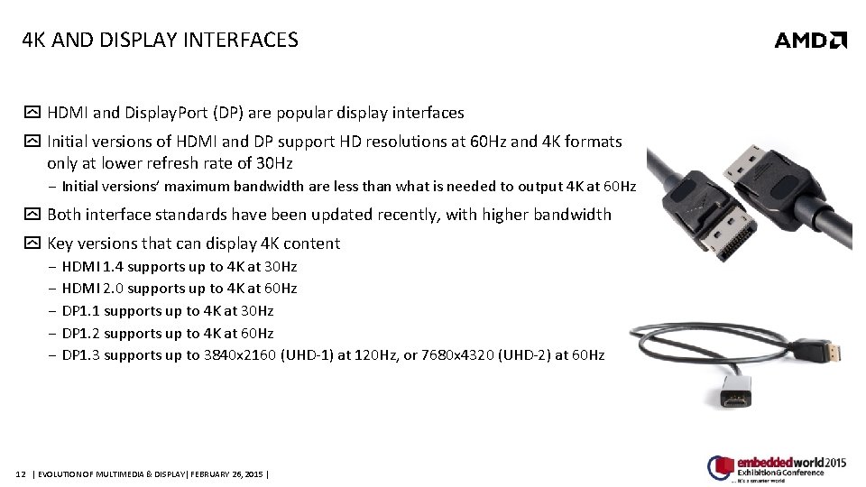 4 K AND DISPLAY INTERFACES HDMI and Display. Port (DP) are popular display interfaces