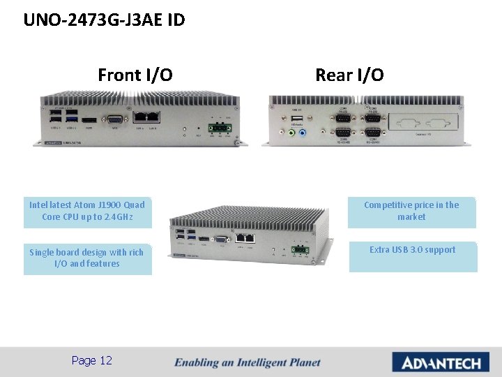 UNO-2473 G-J 3 AE ID Front I/O Rear I/O Intel latest Atom J 1900