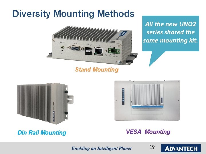 Diversity Mounting Methods All the new UNO 2 series shared the same mounting kit.