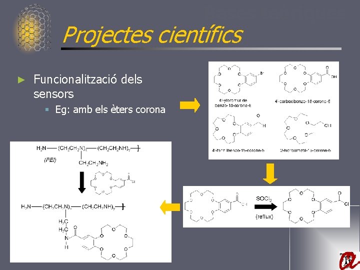 Bases teòriques Projectes científics ► Funcionalització dels sensors § Eg: amb els èters corona