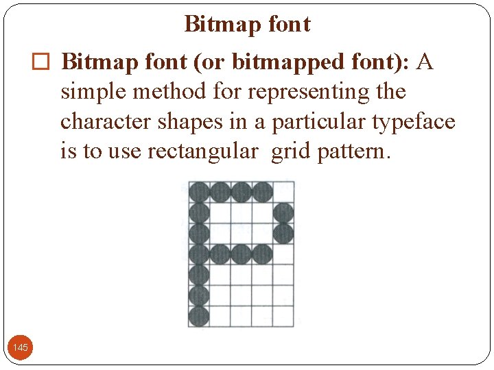 Bitmap font � Bitmap font (or bitmapped font): A simple method for representing the