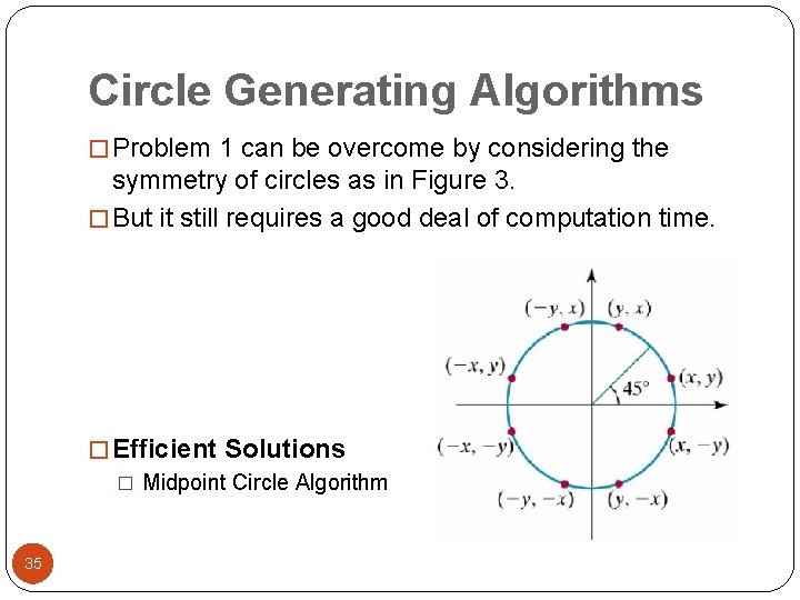 Circle Generating Algorithms � Problem 1 can be overcome by considering the symmetry of