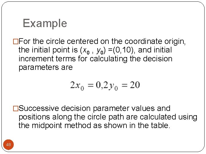 Example �For the circle centered on the coordinate origin, the initial point is (x