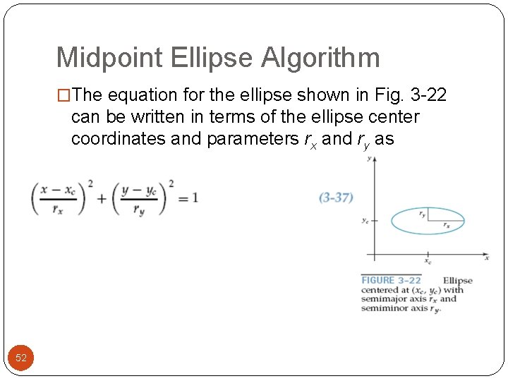 Midpoint Ellipse Algorithm �The equation for the ellipse shown in Fig. 3 -22 can