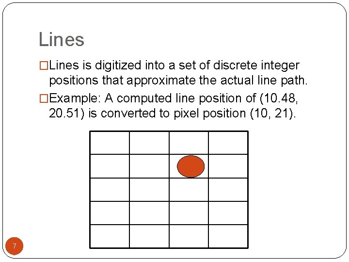 Lines �Lines is digitized into a set of discrete integer positions that approximate the