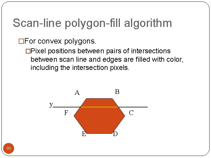 Scan-line polygon-fill algorithm �For convex polygons. �Pixel positions between pairs of intersections between scan