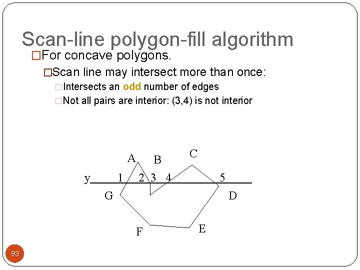 Scan-line polygon-fill algorithm �For concave polygons. �Scan line may intersect more than once: �Intersects