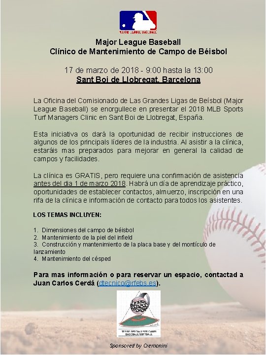 Major League Baseball Clínico de Mantenimiento de Campo de Béisbol 17 de marzo de