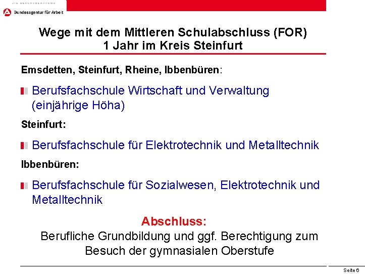 Wege mit dem Mittleren Schulabschluss (FOR) 1 Jahr im Kreis Steinfurt Emsdetten, Steinfurt, Rheine,