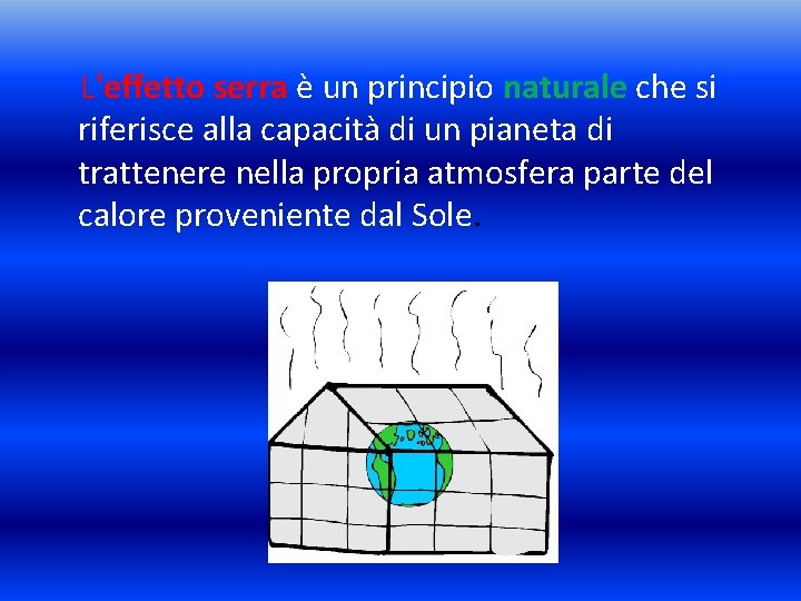  L'effetto serra è un principio naturale che si riferisce alla capacità di un