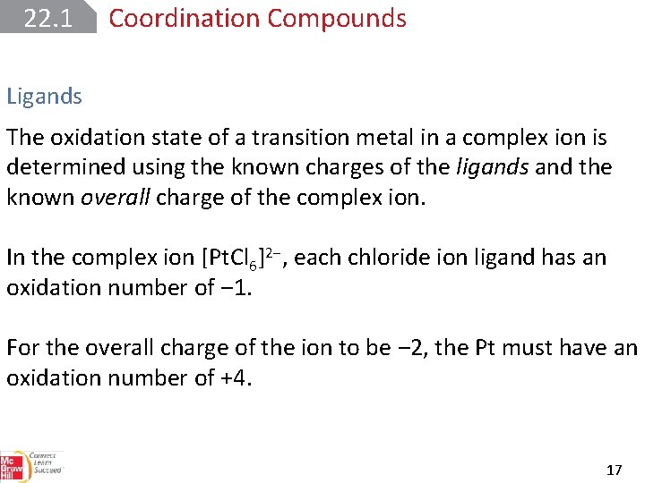 22. 1 Coordination Compounds Ligands The oxidation state of a transition metal in a