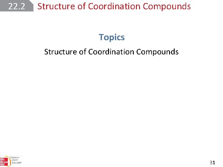 22. 2 Structure of Coordination Compounds Topics Structure of Coordination Compounds 31 