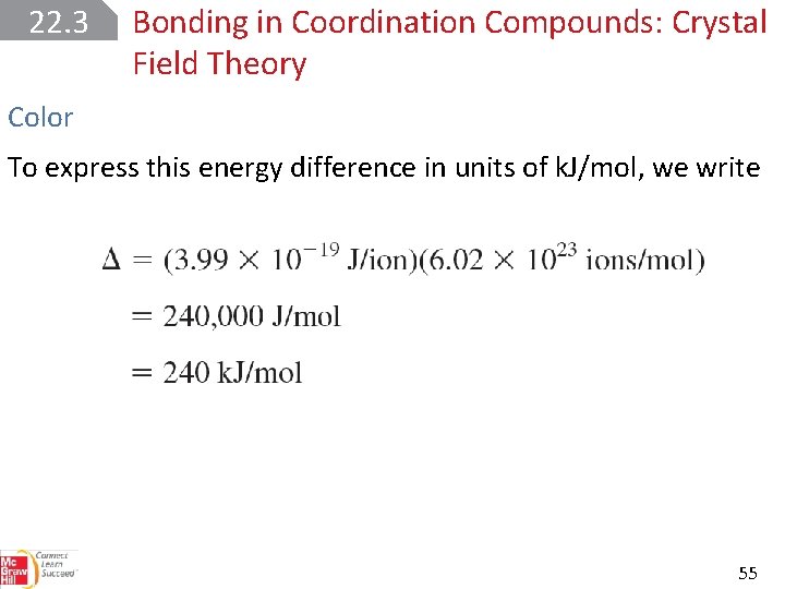 22. 3 Bonding in Coordination Compounds: Crystal Field Theory Color To express this energy