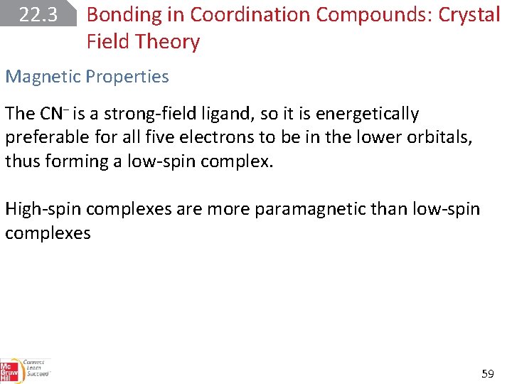 22. 3 Bonding in Coordination Compounds: Crystal Field Theory Magnetic Properties The CN‒ is