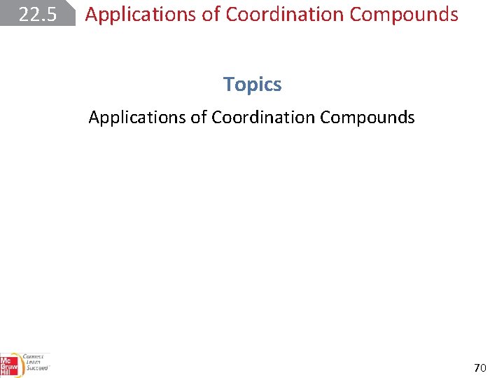 22. 5 Applications of Coordination Compounds Topics Applications of Coordination Compounds 70 