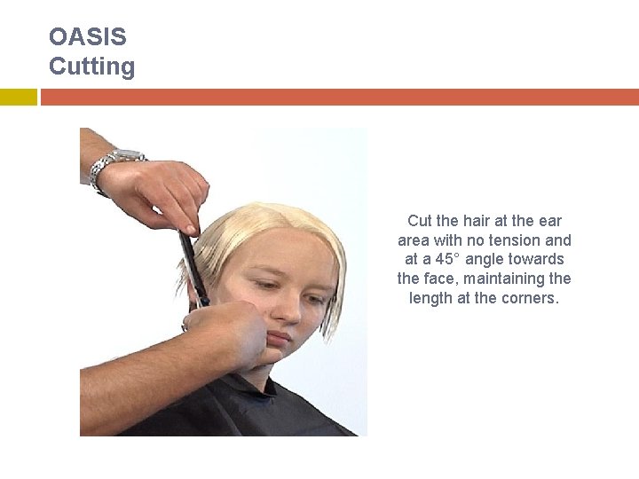 OASIS Cutting Cut the hair at the ear area with no tension and at