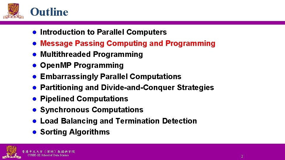 Outline l l l l l Introduction to Parallel Computers Message Passing Computing and Outline l l l l l Introduction to Parallel Computers Message Passing Computing and