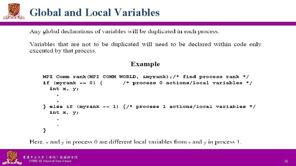 Global and Local Variables 香港中文大学(深圳)数据科学院 CUHK-SZ School of Data Science National Tsing Hua University Global and Local Variables 香港中文大学(深圳)数据科学院 CUHK-SZ School of Data Science National Tsing Hua University