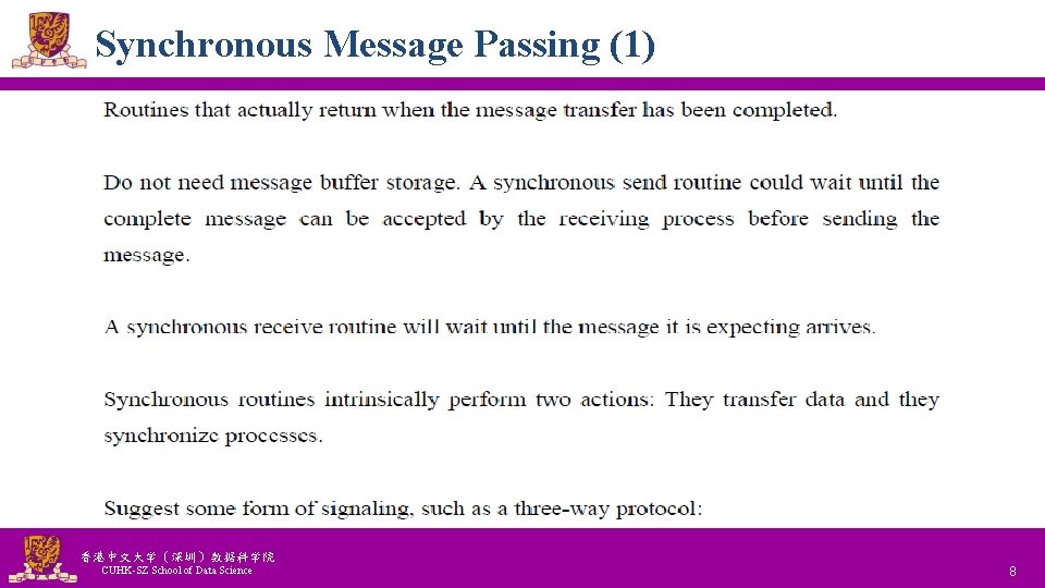 Synchronous Message Passing (1) 香港中文大学(深圳)数据科学院 CUHK-SZ School of Data Science National Tsing Hua University Synchronous Message Passing (1) 香港中文大学(深圳)数据科学院 CUHK-SZ School of Data Science National Tsing Hua University