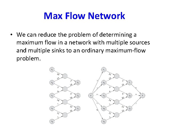 Max Flow Network • We can reduce the problem of determining a maximum flow