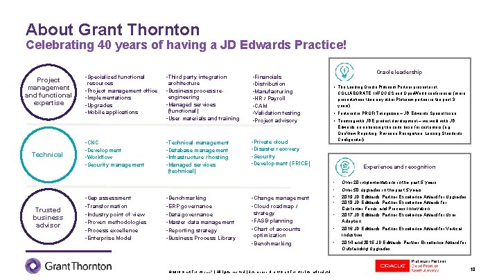 About Grant Thornton Celebrating 40 years of having a JD Edwards Practice! Project management