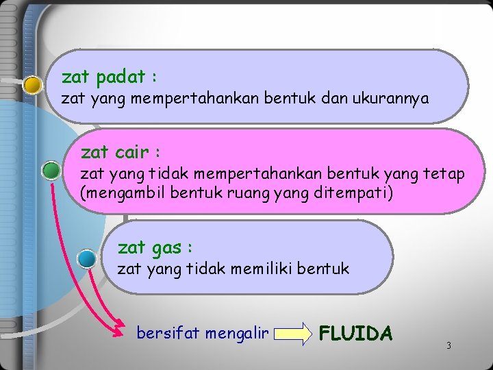 zat padat : zat yang mempertahankan bentuk dan ukurannya zat cair : zat yang