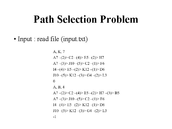 Path Selection Problem • Input : read file (input. txt) 