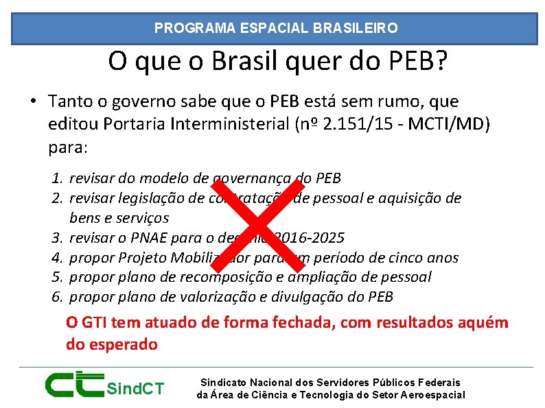 PROGRAMA ESPACIAL BRASILEIRO O que o Brasil quer do PEB? • Tanto o governo
