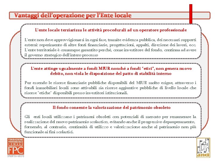 8 Vantaggi dell’operazione per l’Ente locale L’ente locale terziarizza le attività procedurali ad un