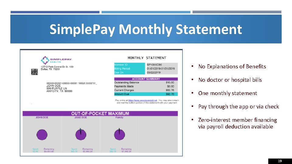 Simple. Pay Monthly Statement • No Explanations of Benefits • No doctor or hospital