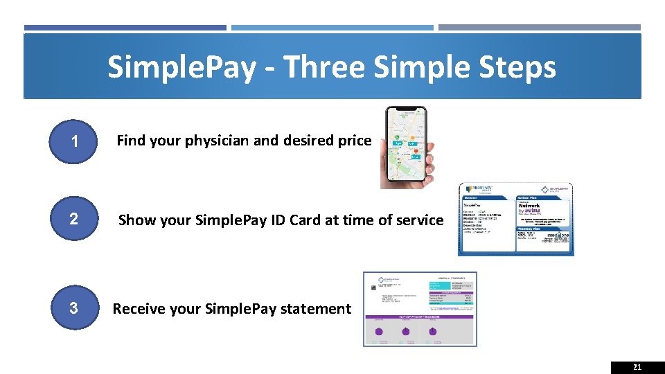 Simple. Pay - Three Simple Steps 1 Find your physician and desired price 2