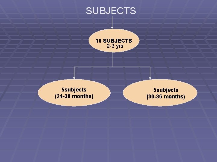 SUBJECTS 10 SUBJECTS 2 -3 yrs 5 subjects (24 -30 months) 5 subjects (30