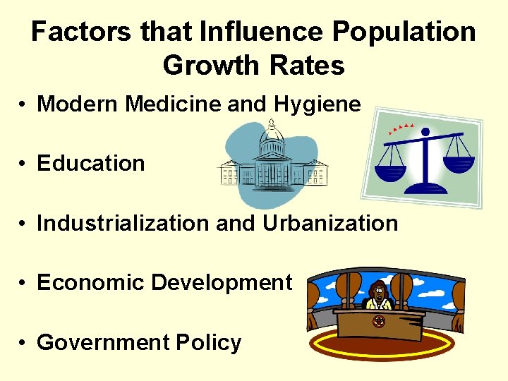 Factors that Influence Population Growth Rates • Modern Medicine and Hygiene • Education •