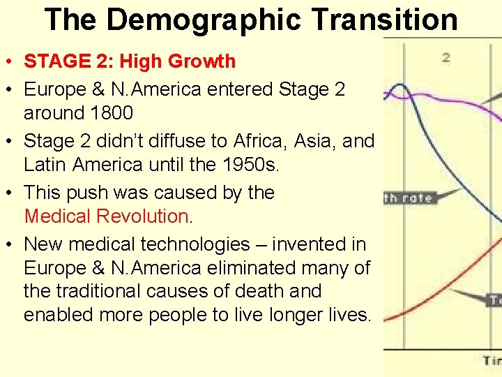 The Demographic Transition • STAGE 2: High Growth • Europe & N. America entered