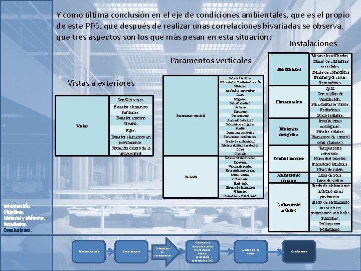 Y como última conclusión en el eje de condiciones ambientales, que es el propio