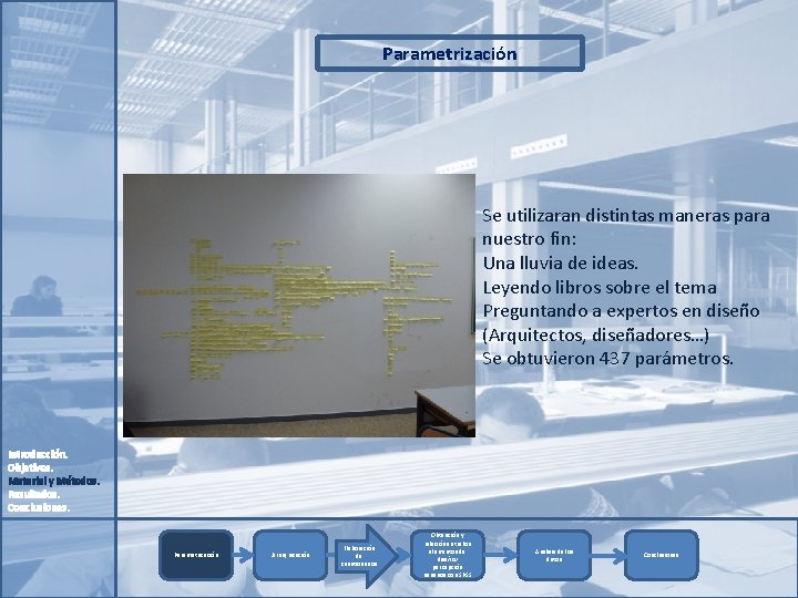 Parametrización Se utilizaran distintas maneras para nuestro fin: Una lluvia de ideas. Leyendo libros