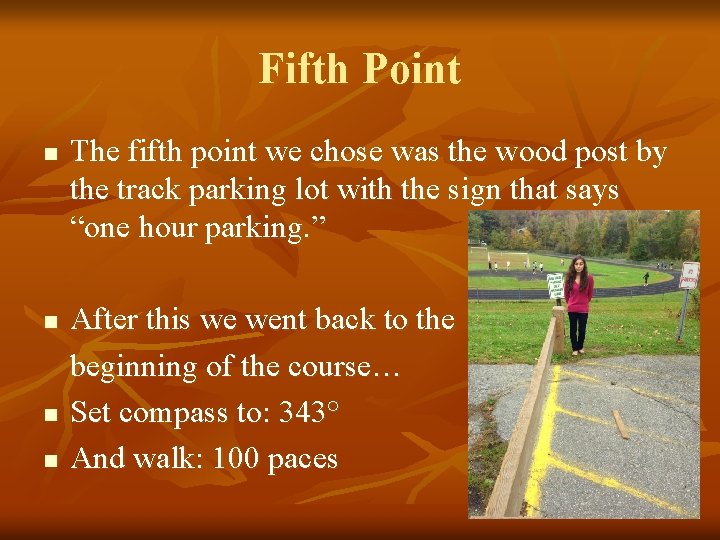 Fifth Point n n The fifth point we chose was the wood post by