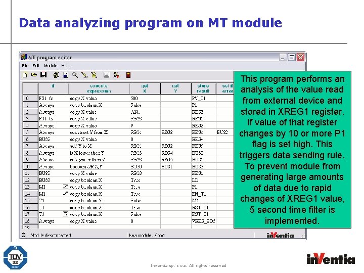 Data analyzing program on MT module This program performs an analysis of the value