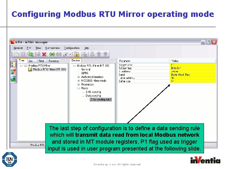 Configuring Modbus RTU Mirror operating mode The last step of configuration is to define