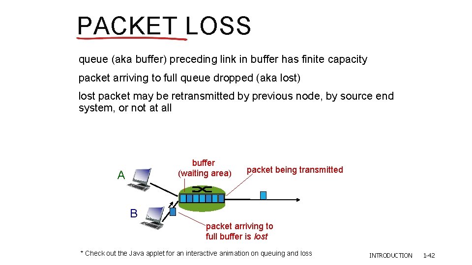 PACKET LOSS queue (aka buffer) preceding link in buffer has finite capacity packet arriving