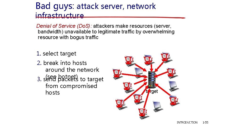 Bad guys: attack server, network infrastructure Denial of Service (Do. S): attackers make resources