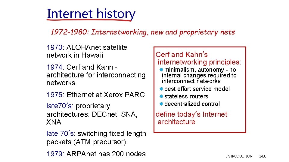 Internet history 1972 -1980: Internetworking, new and proprietary nets 1970: ALOHAnet satellite network in