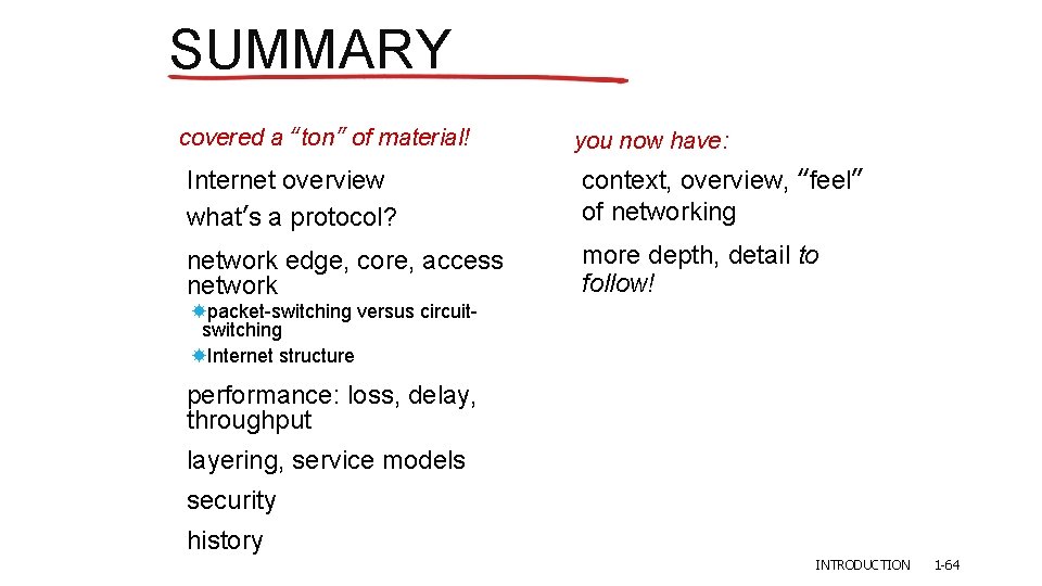 SUMMARY covered a “ton” of material! you now have: Internet overview what’s a protocol?