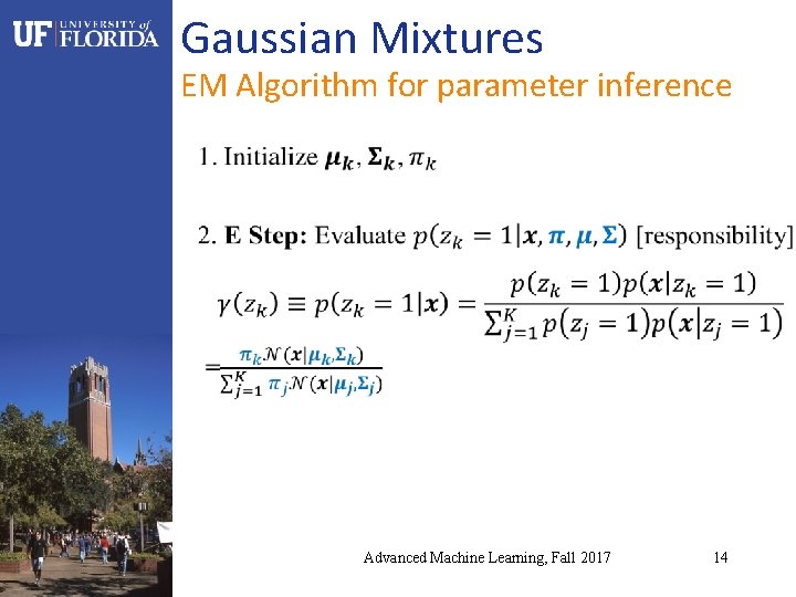 Gaussian Mixtures EM Algorithm for parameter inference Advanced Machine Learning, Fall 2017 14 